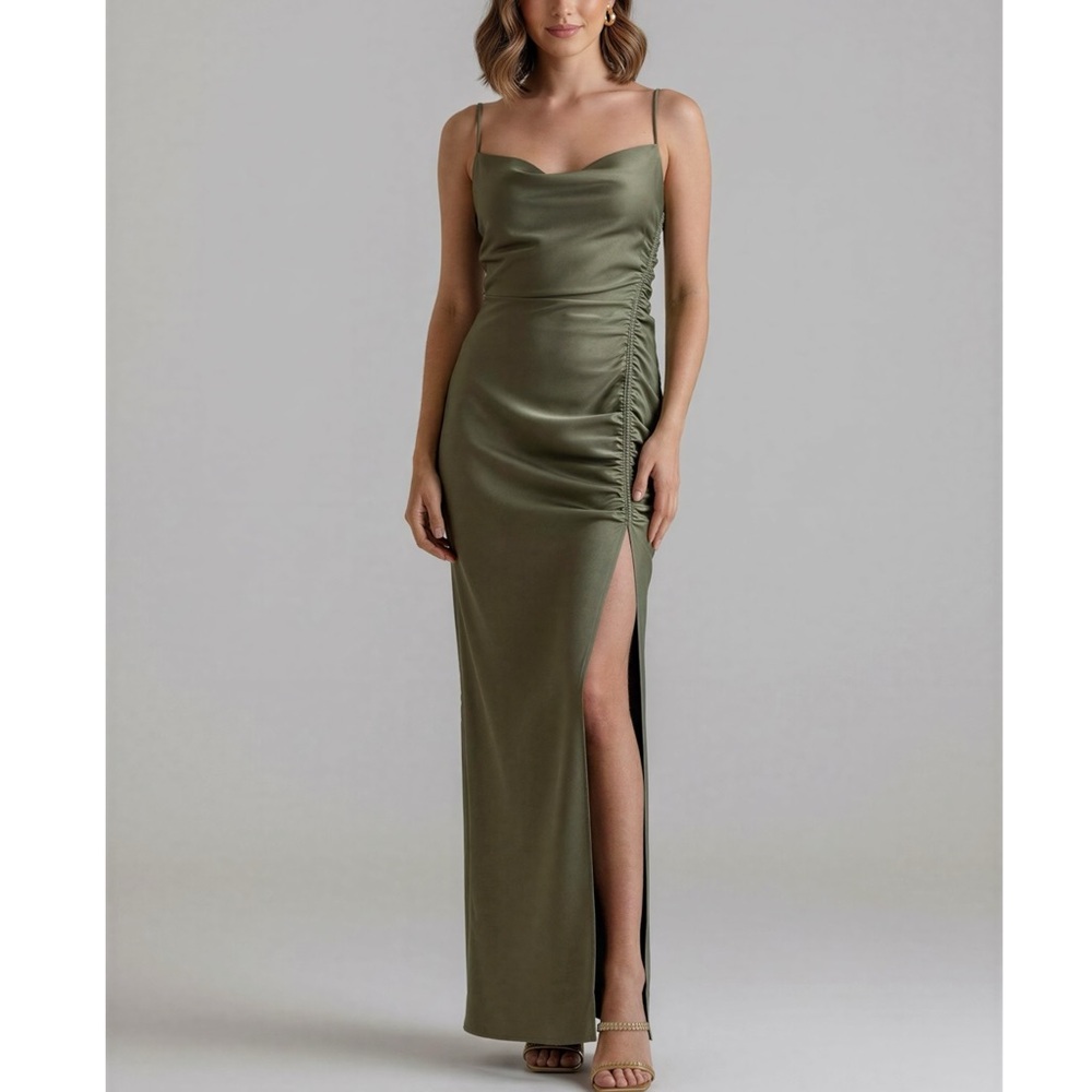 BHLDN Jennings Satin Charmeuse Gown, Moss, 0 (US)